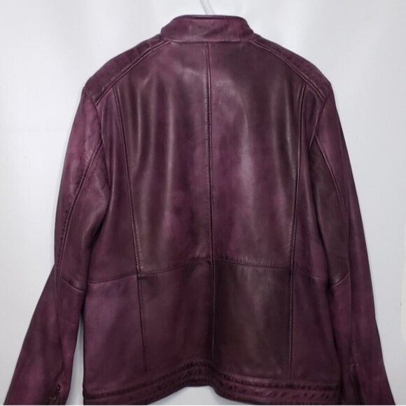Pelle Lambskin Leather Jacket Coat Purple Wine Men's 4XL Moto - Picture 7 of 15